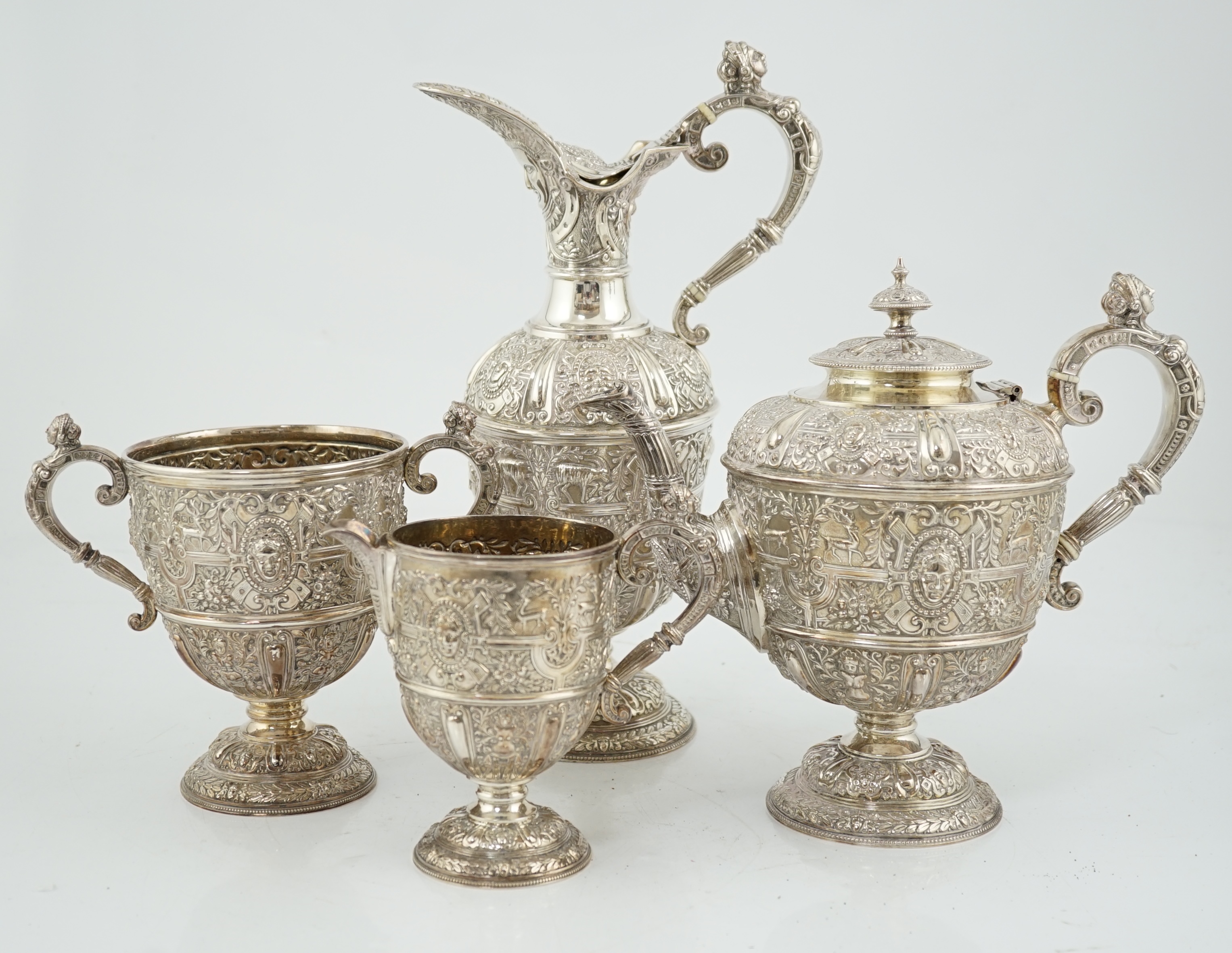 A late Victorian silver pedestal four piece tea set, by David & George Edwards, CITES submission reference: 8YT8PAE4